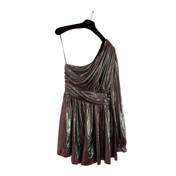 Endless Rose Women's Metallic Silver One-shoulder Cutout Romper Large NWT - Picture 2 of 7